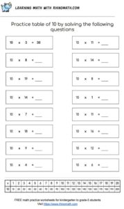 Table of 10 - multiplication chart worksheet - page 3